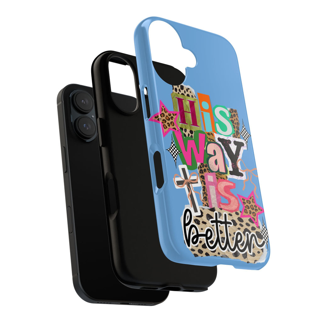 Phone Case — "His Way Is Better" Colorful Christian Cross Design (Leopard & Stars)