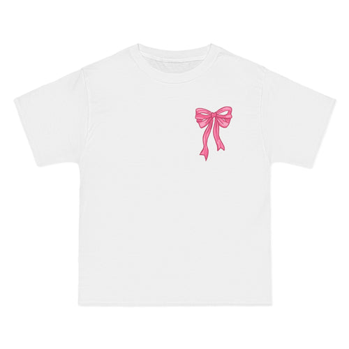 2 sided- Bow Pattern T-Shirt — 'God Says I Am' Pink Ribbon Graphic