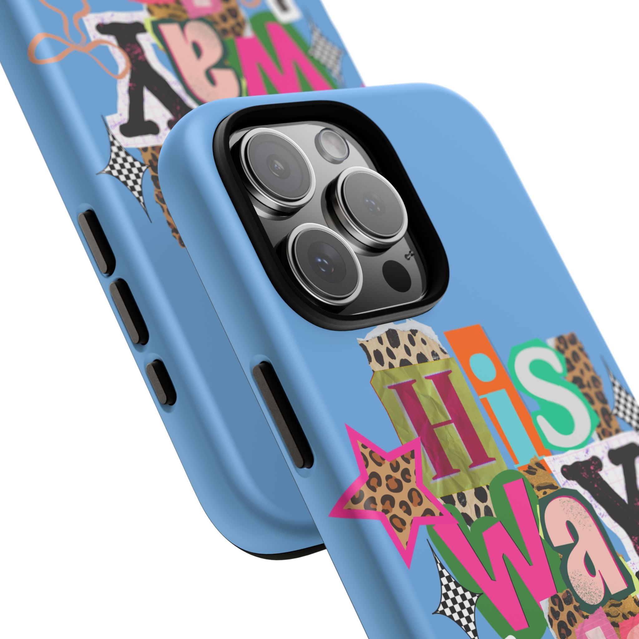 Phone Case — "His Way Is Better" Colorful Christian Cross Design (Leopard & Stars)