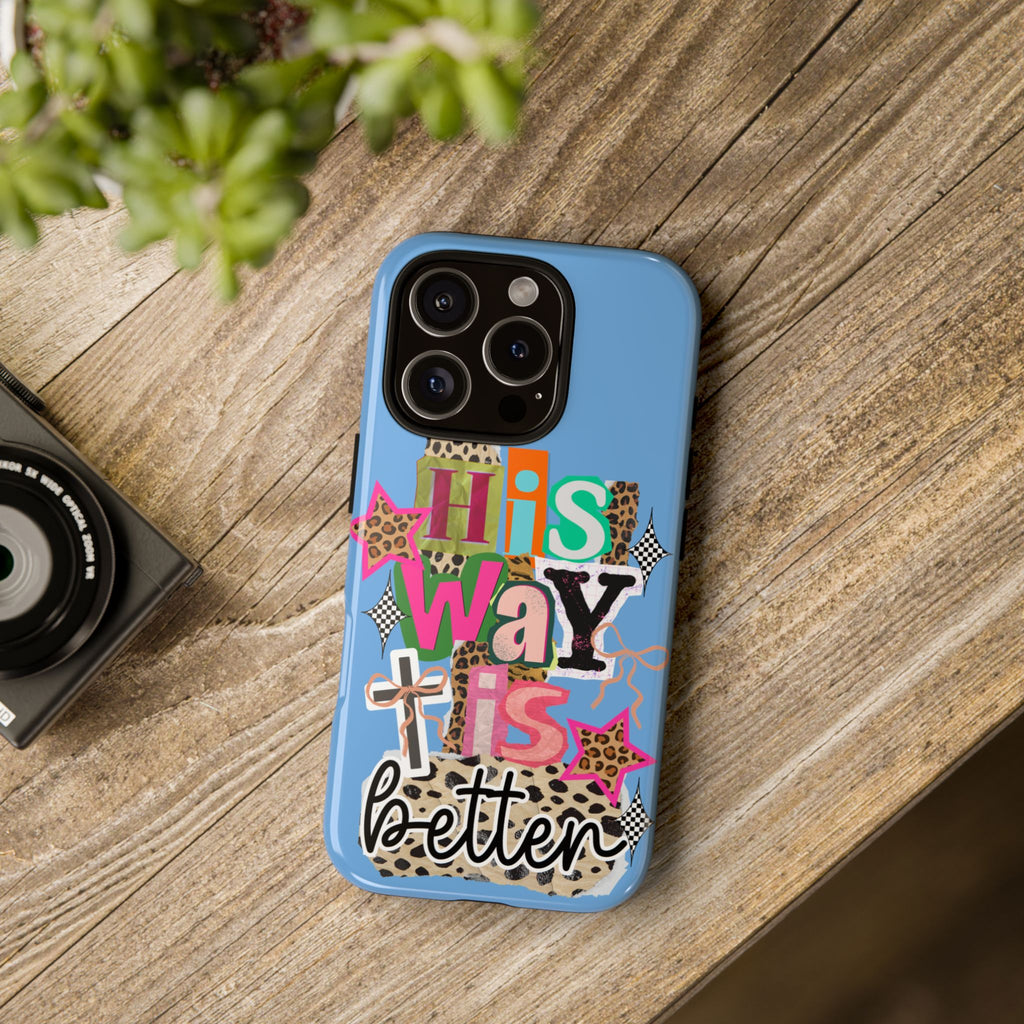 Phone Case — "His Way Is Better" Colorful Christian Cross Design (Leopard & Stars)