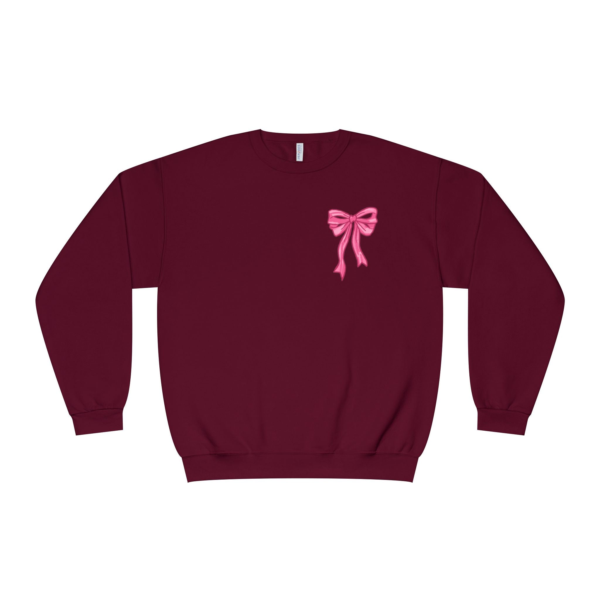 Front and back-Crewneck Sweatshirt — Pink Bow Graphic “God Says I Am” Comfort Pullover