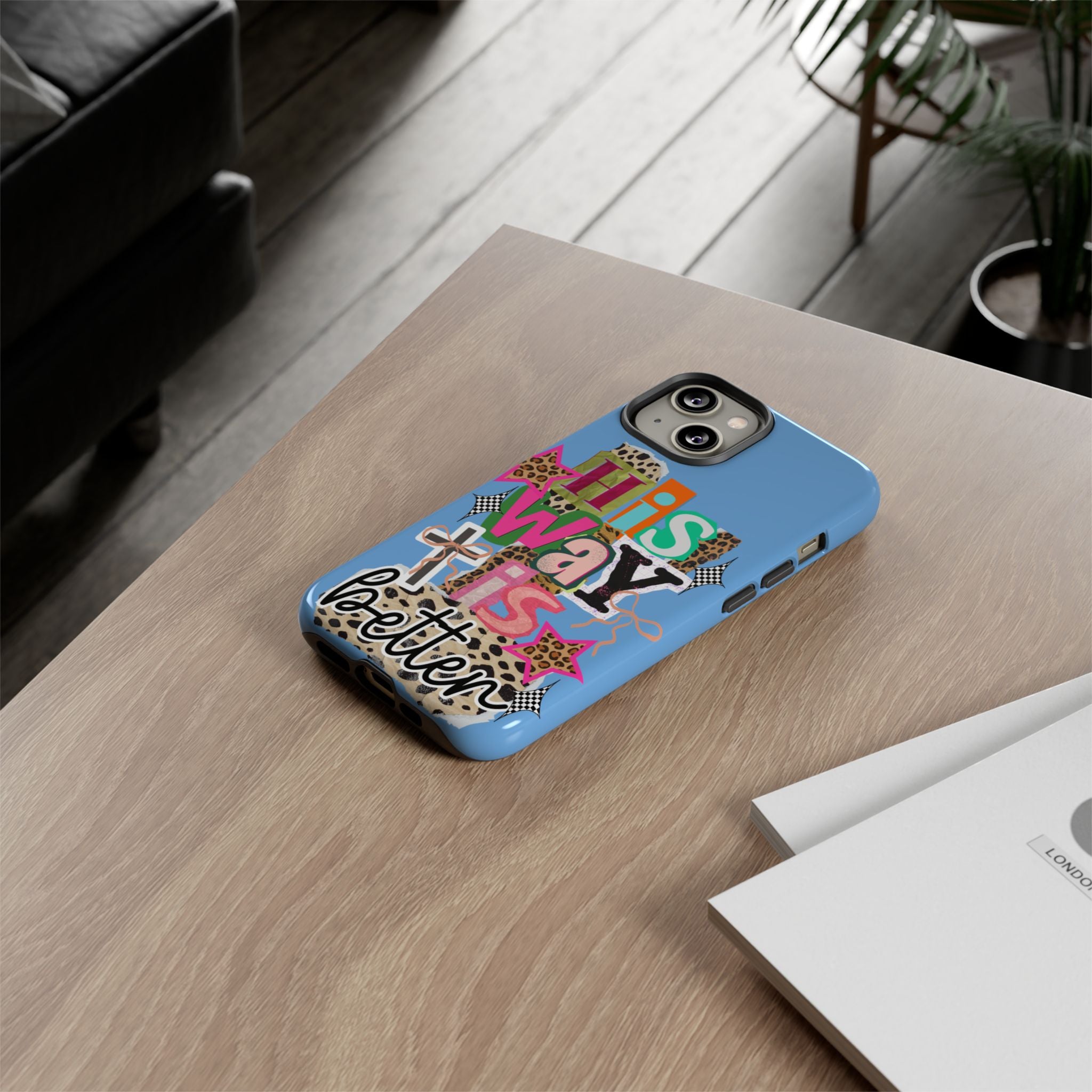 Phone Case — "His Way Is Better" Colorful Christian Cross Design (Leopard & Stars)