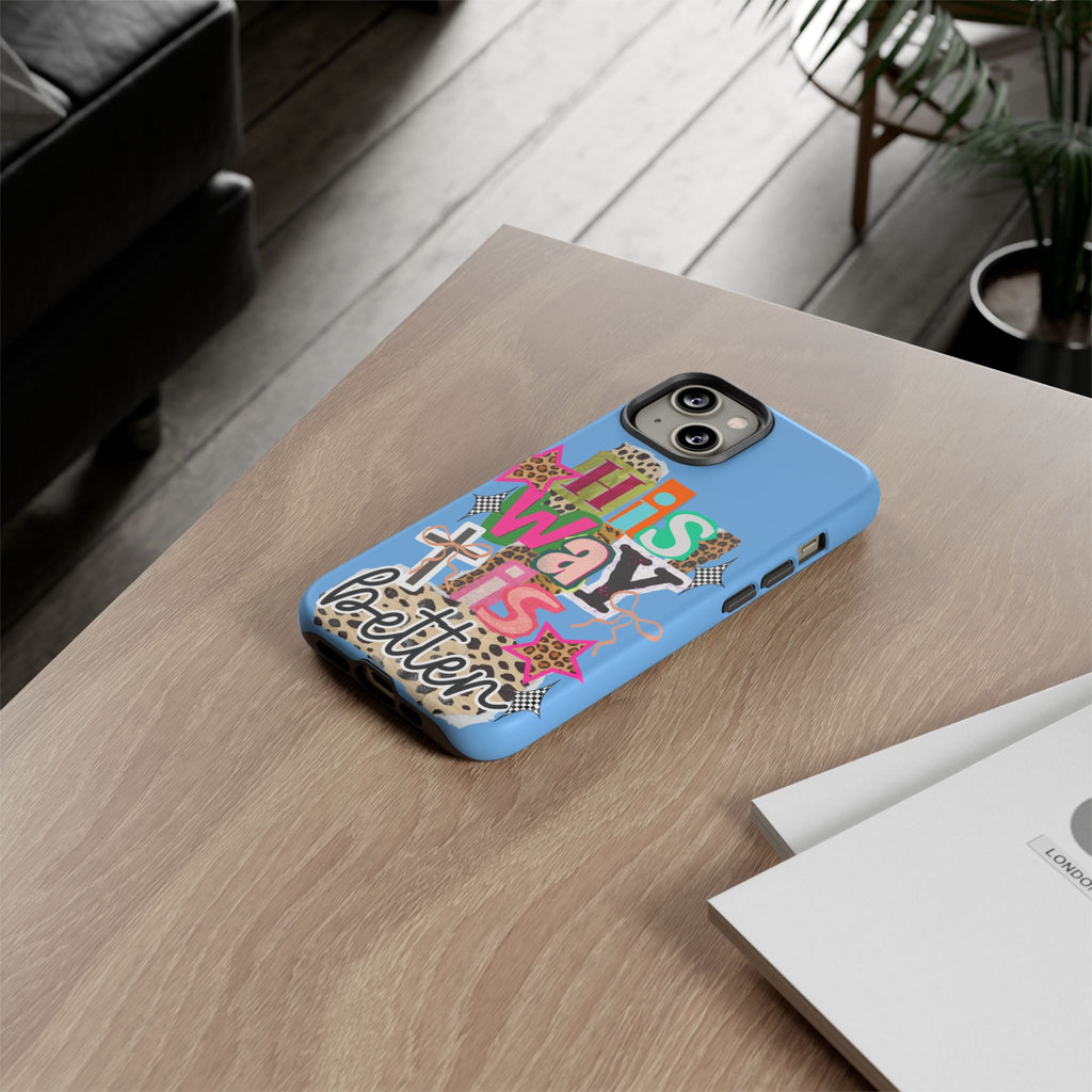 Phone Case — "His Way Is Better" Colorful Christian Cross Design (Leopard & Stars)
