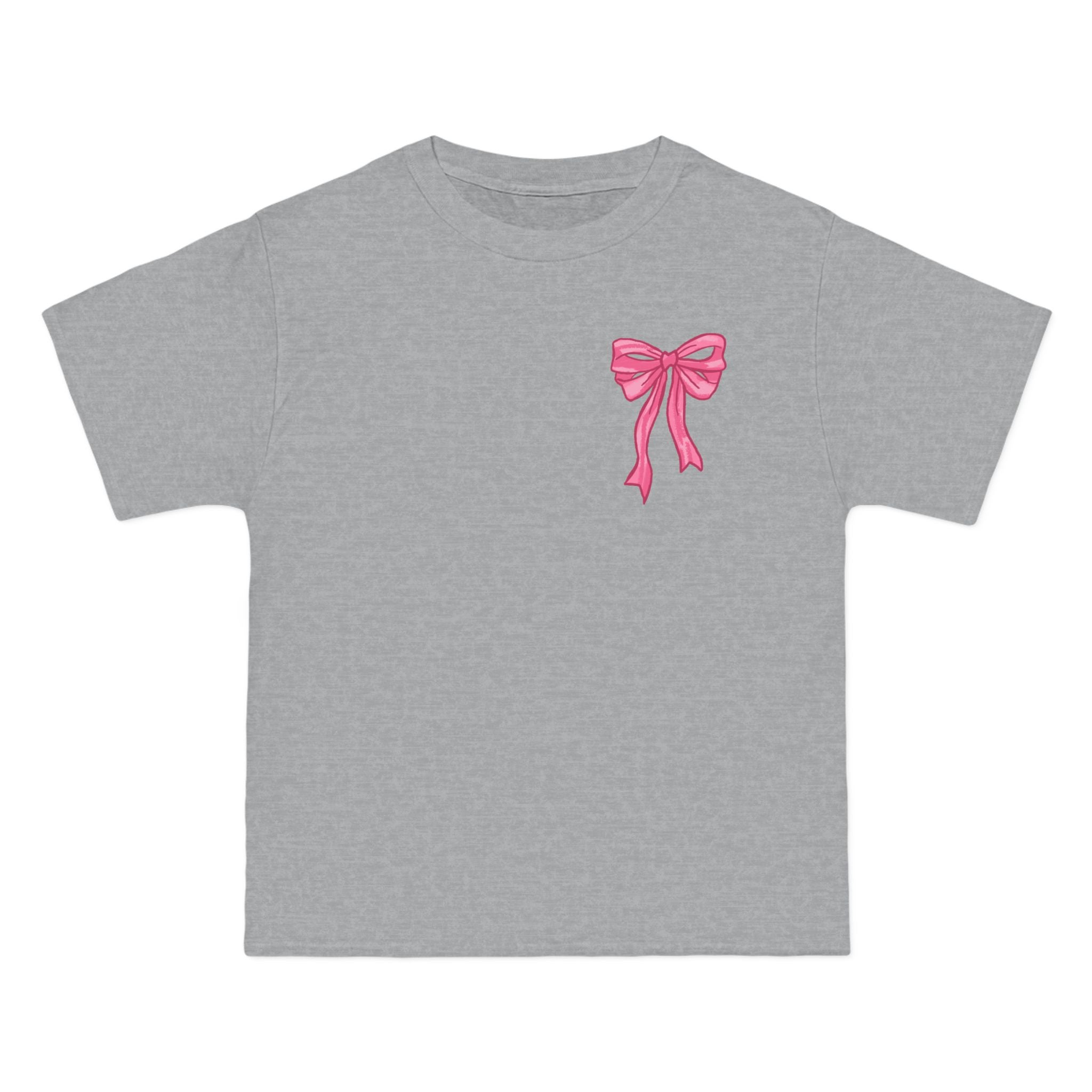 2 sided- Bow Pattern T-Shirt — 'God Says I Am' Pink Ribbon Graphic