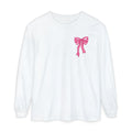 2 sided-Long Sleeve T-Shirt — “God Says I Am” Pink Bows Faith Design