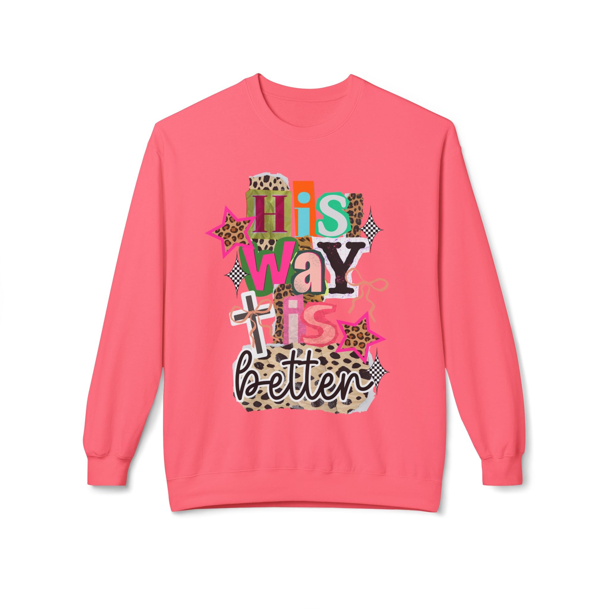 His Way Is Better Crewneck Sweatshirt — Colorful Faith & Leopard Graphic