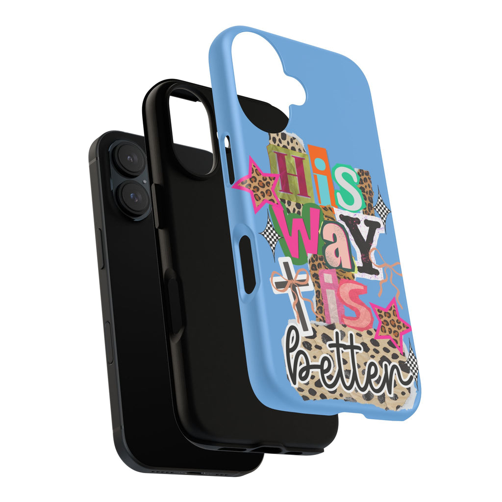 Phone Case — "His Way Is Better" Colorful Christian Cross Design (Leopard & Stars)