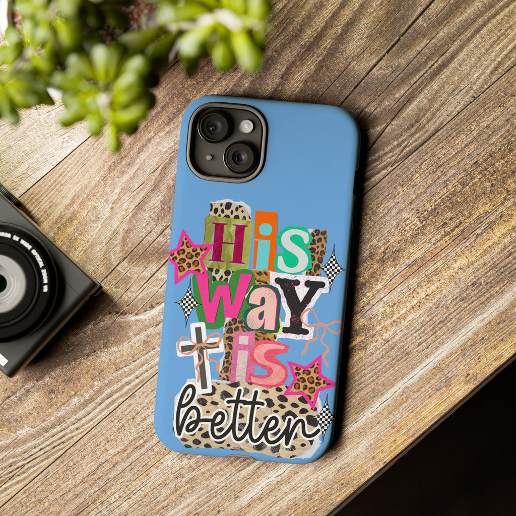 Phone Case — "His Way Is Better" Colorful Christian Cross Design (Leopard & Stars)