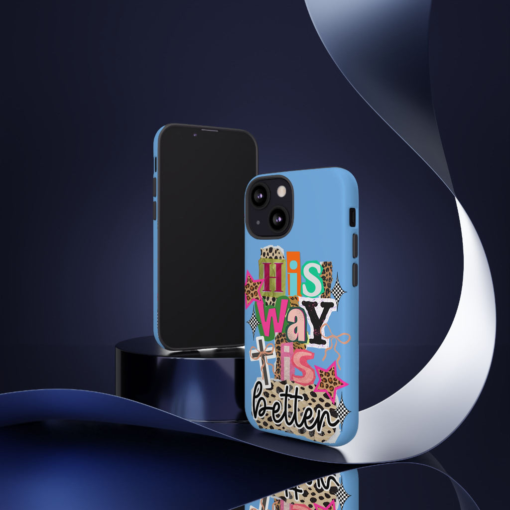 Phone Case — "His Way Is Better" Colorful Christian Cross Design (Leopard & Stars)