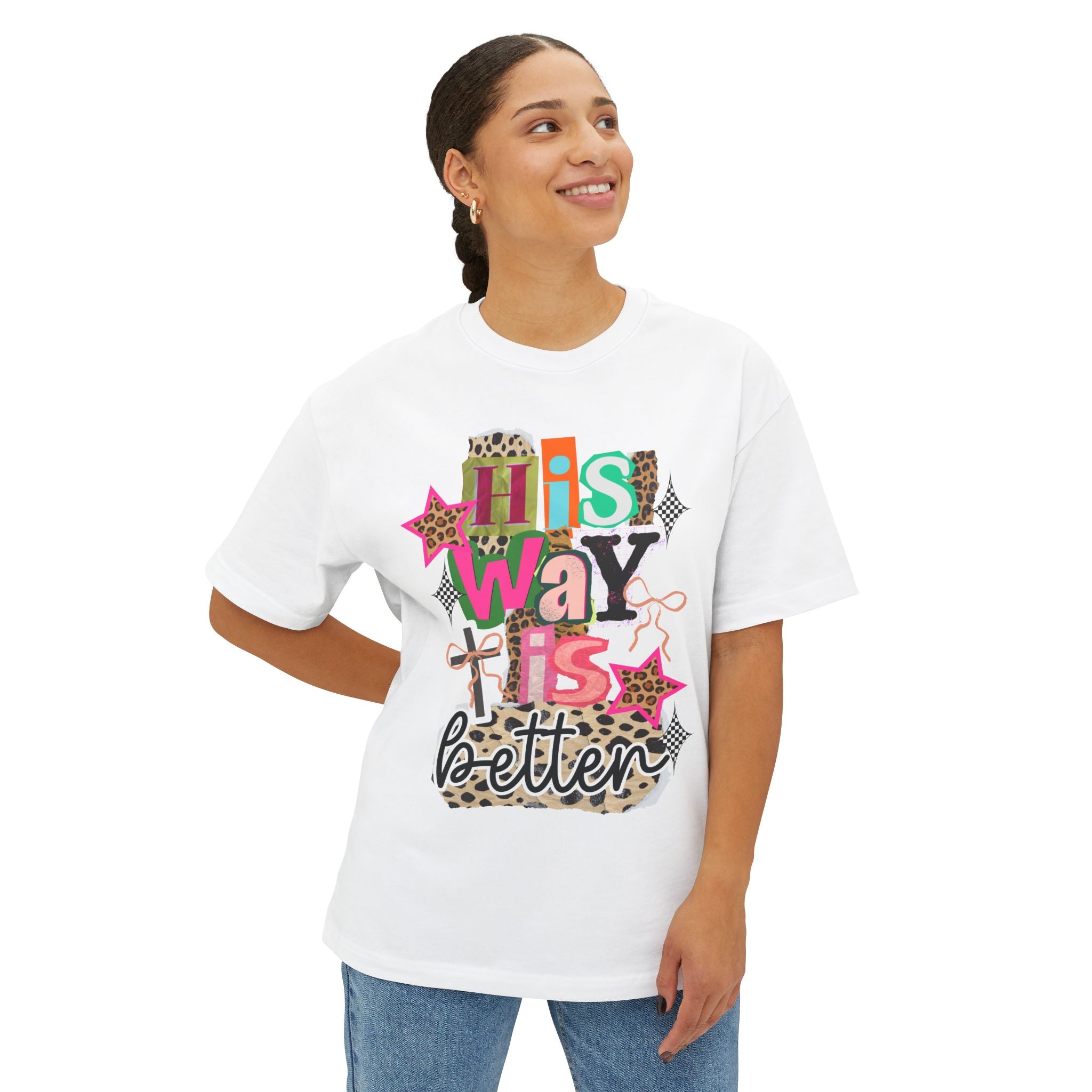 His Way Is Better Tee — Christian Graphic Boxy T‑Shirt with Leopard & Pink Accents