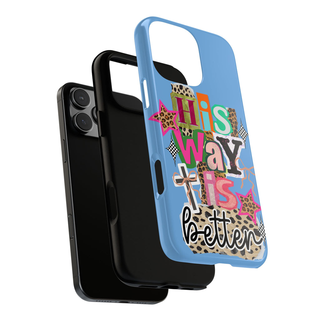 Phone Case — "His Way Is Better" Colorful Christian Cross Design (Leopard & Stars)