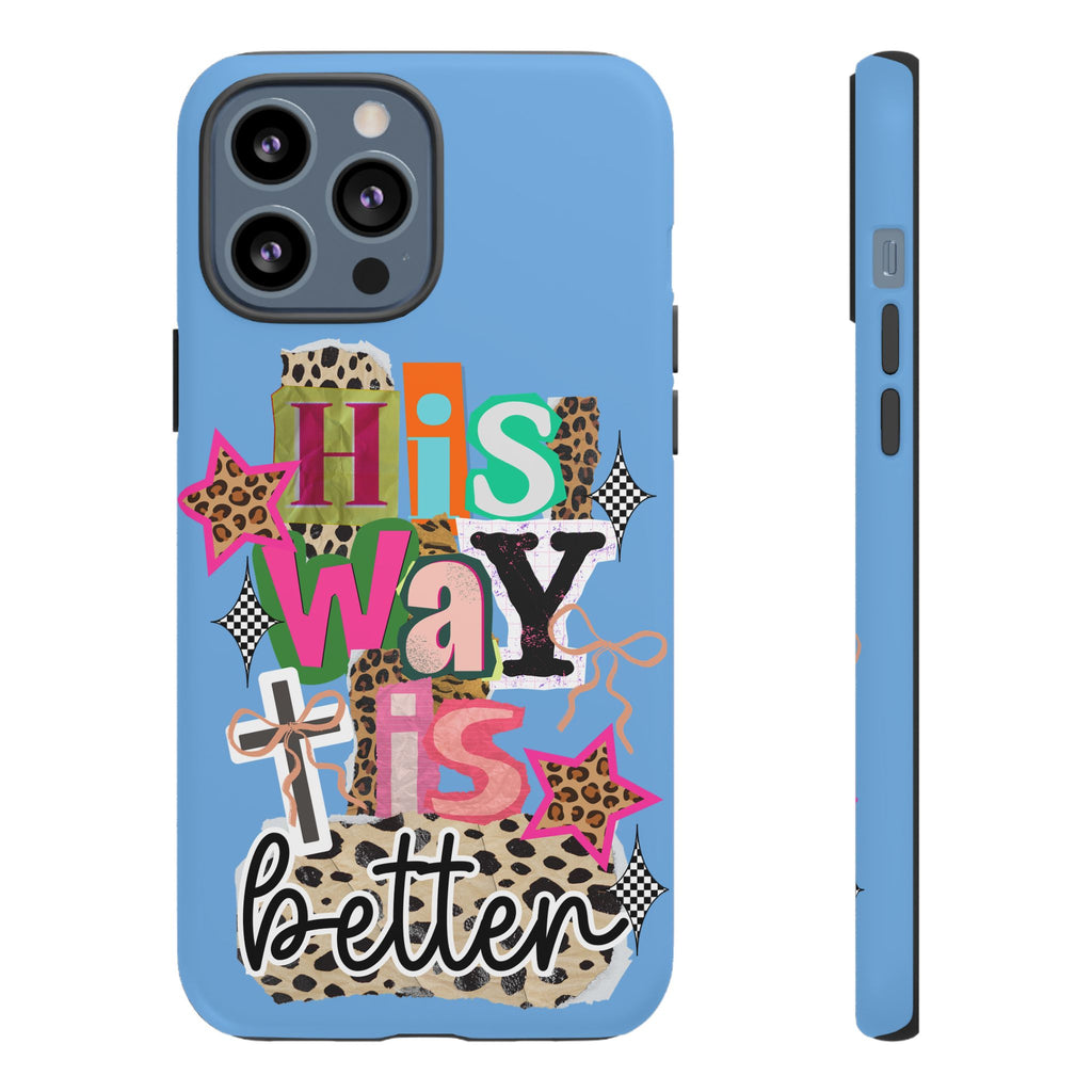 Phone Case — "His Way Is Better" Colorful Christian Cross Design (Leopard & Stars)