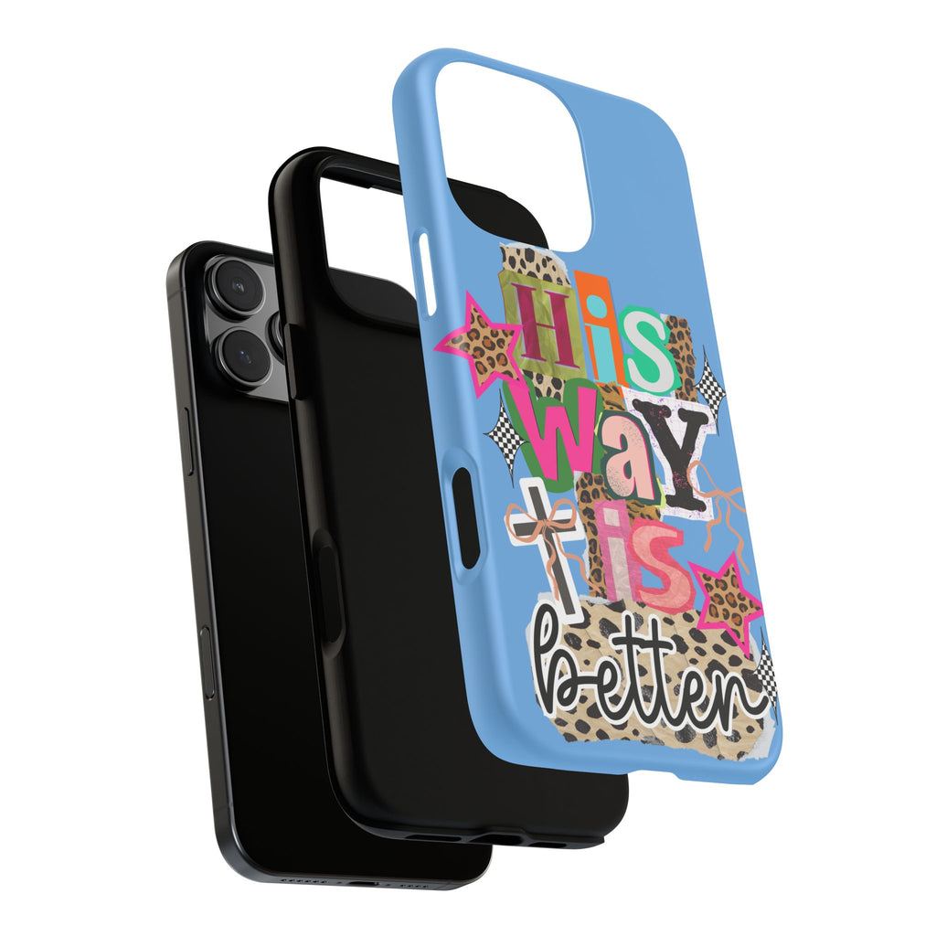 Phone Case — "His Way Is Better" Colorful Christian Cross Design (Leopard & Stars)
