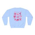 Front and back-Crewneck Sweatshirt — Pink Bow Graphic “God Says I Am” Comfort Pullover