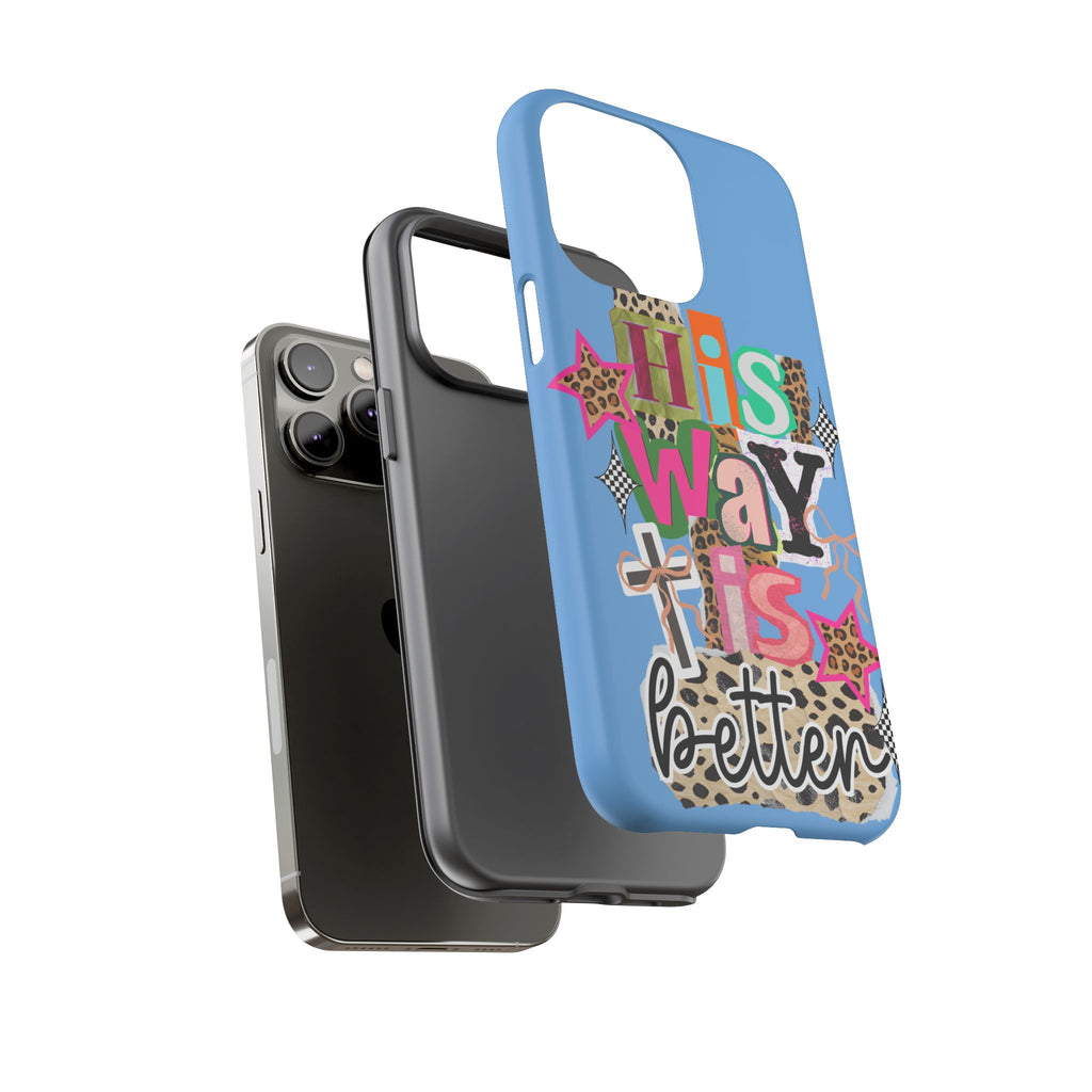 Phone Case — "His Way Is Better" Colorful Christian Cross Design (Leopard & Stars)