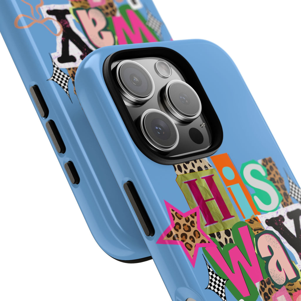 Phone Case — "His Way Is Better" Colorful Christian Cross Design (Leopard & Stars)