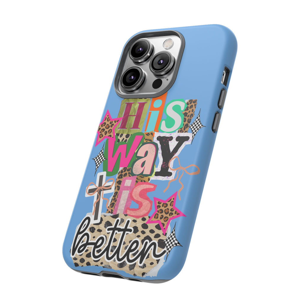 Phone Case — "His Way Is Better" Colorful Christian Cross Design (Leopard & Stars)
