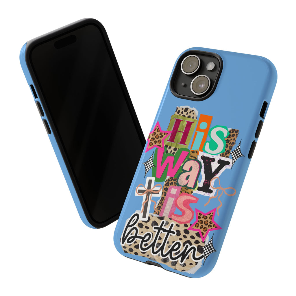 Phone Case — "His Way Is Better" Colorful Christian Cross Design (Leopard & Stars)