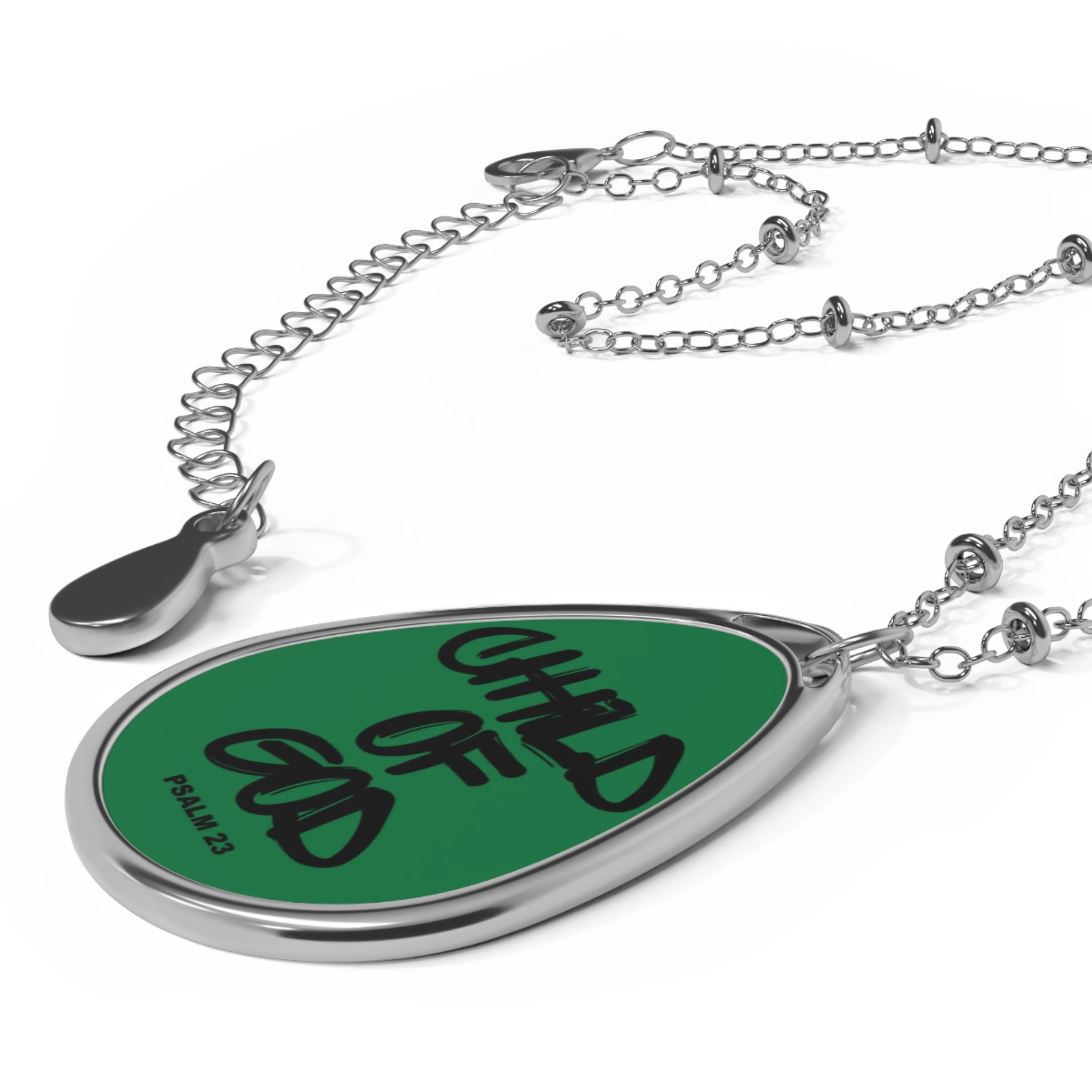 Mens Oval Necklace — "Child of God" Teardrop Religious Pendant Necklace