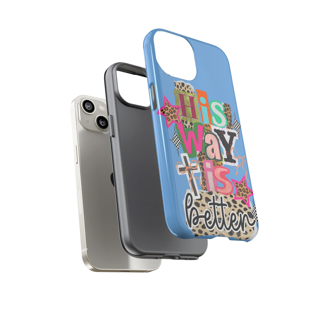 Phone Case — "His Way Is Better" Colorful Christian Cross Design (Leopard & Stars)