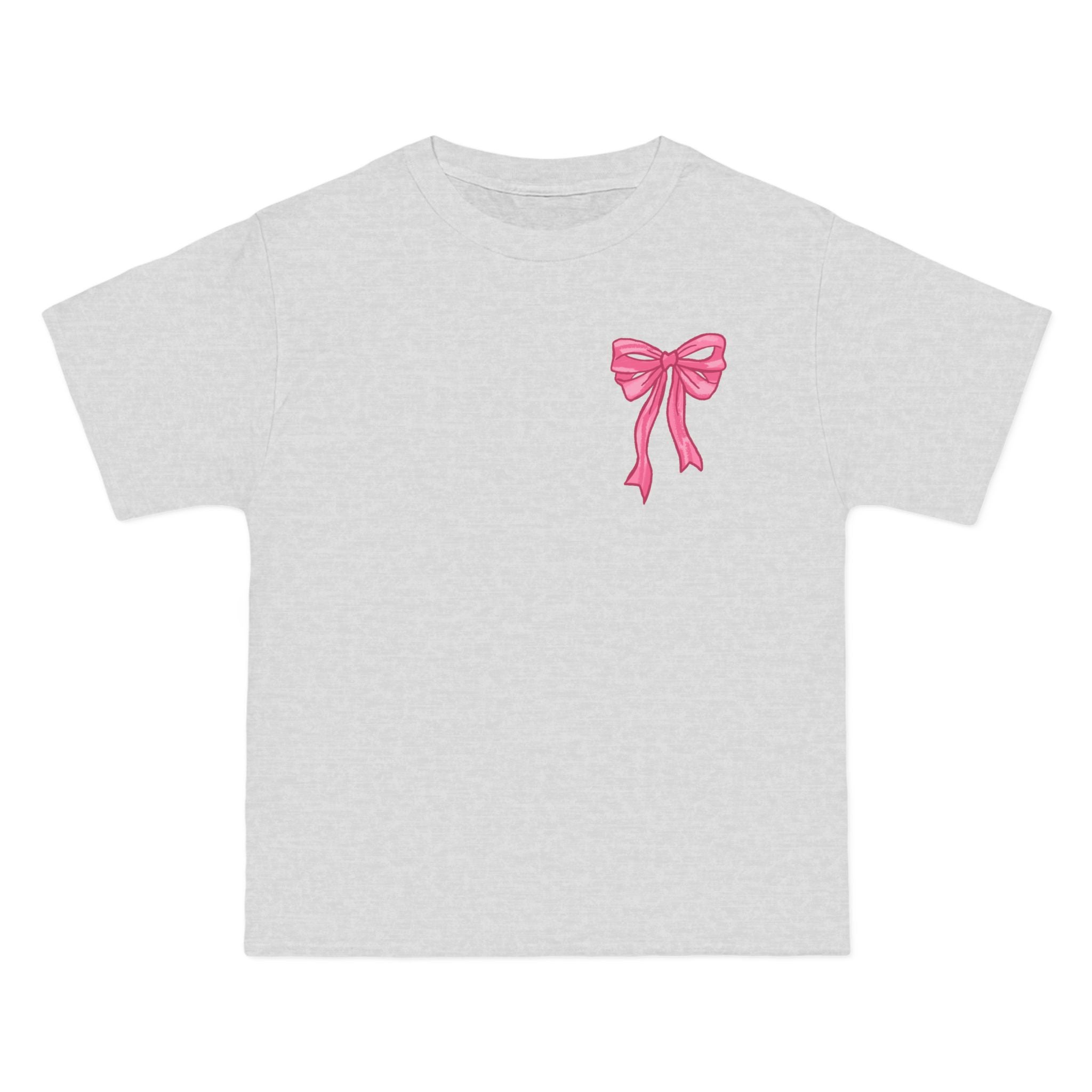2 sided- Bow Pattern T-Shirt — 'God Says I Am' Pink Ribbon Graphic