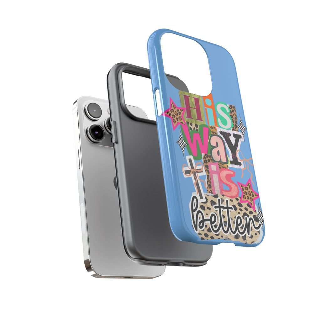 Phone Case — "His Way Is Better" Colorful Christian Cross Design (Leopard & Stars)