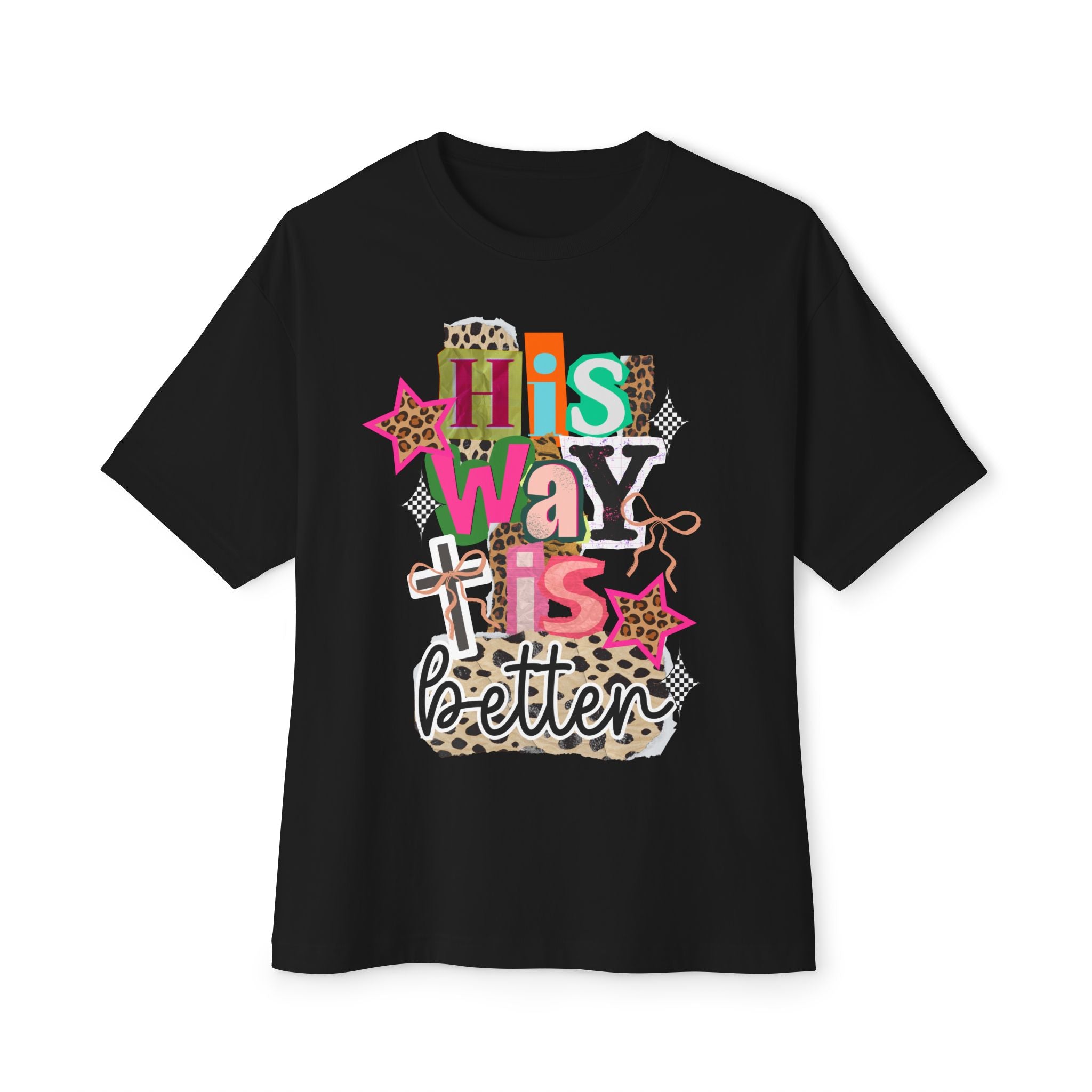 His Way Is Better Tee — Christian Graphic Boxy T‑Shirt with Leopard & Pink Accents