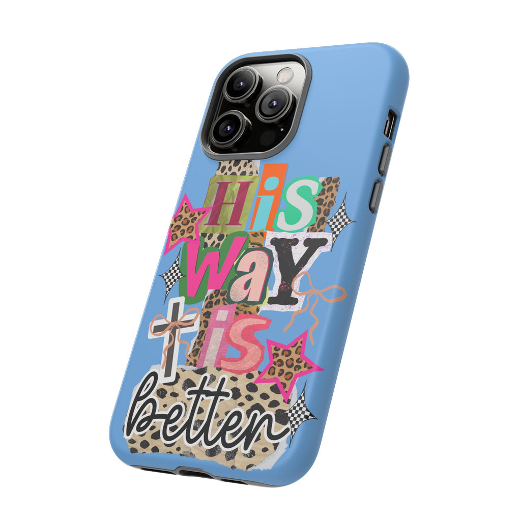 Phone Case — "His Way Is Better" Colorful Christian Cross Design (Leopard & Stars)