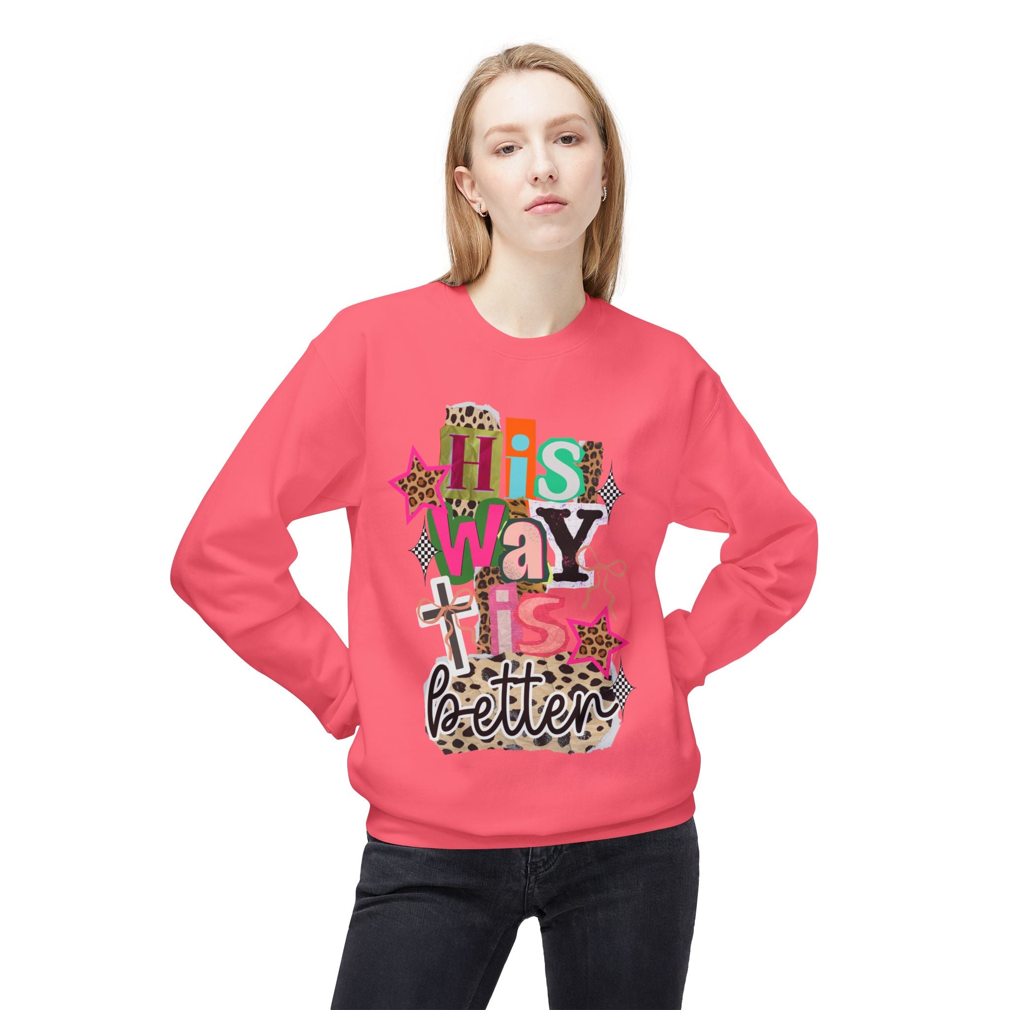 His Way Is Better Crewneck Sweatshirt — Colorful Faith & Leopard Graphic