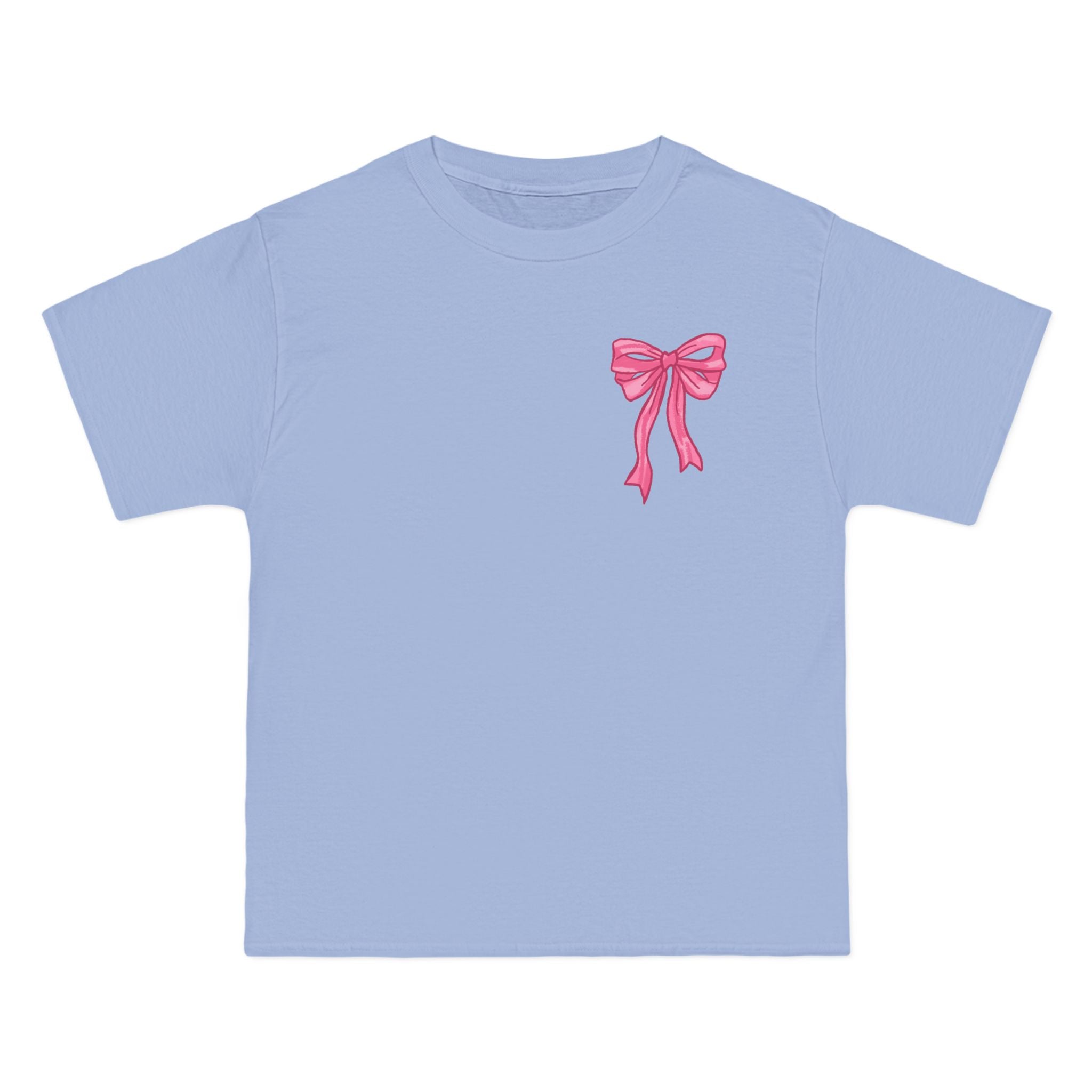 2 sided- Bow Pattern T-Shirt — 'God Says I Am' Pink Ribbon Graphic