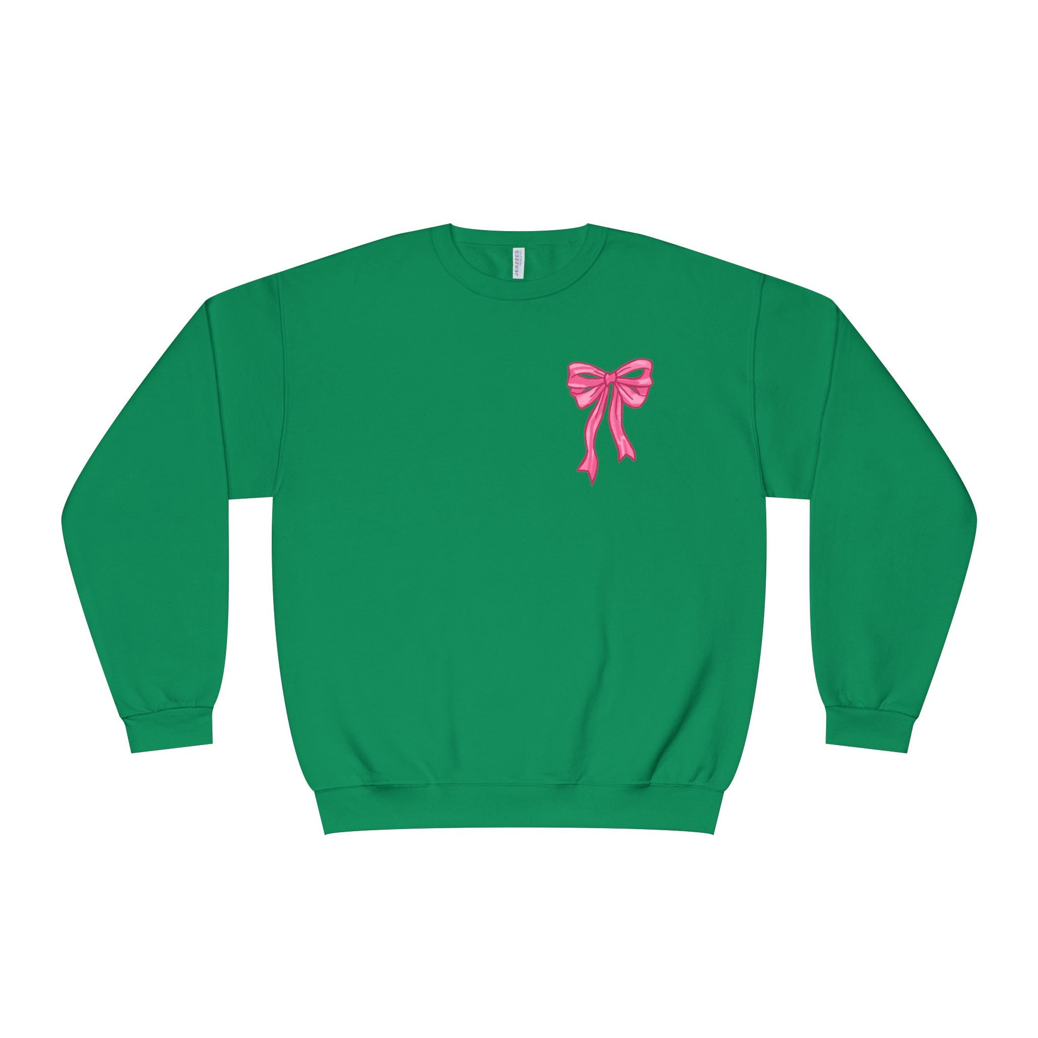 Front and back-Crewneck Sweatshirt — Pink Bow Graphic “God Says I Am” Comfort Pullover