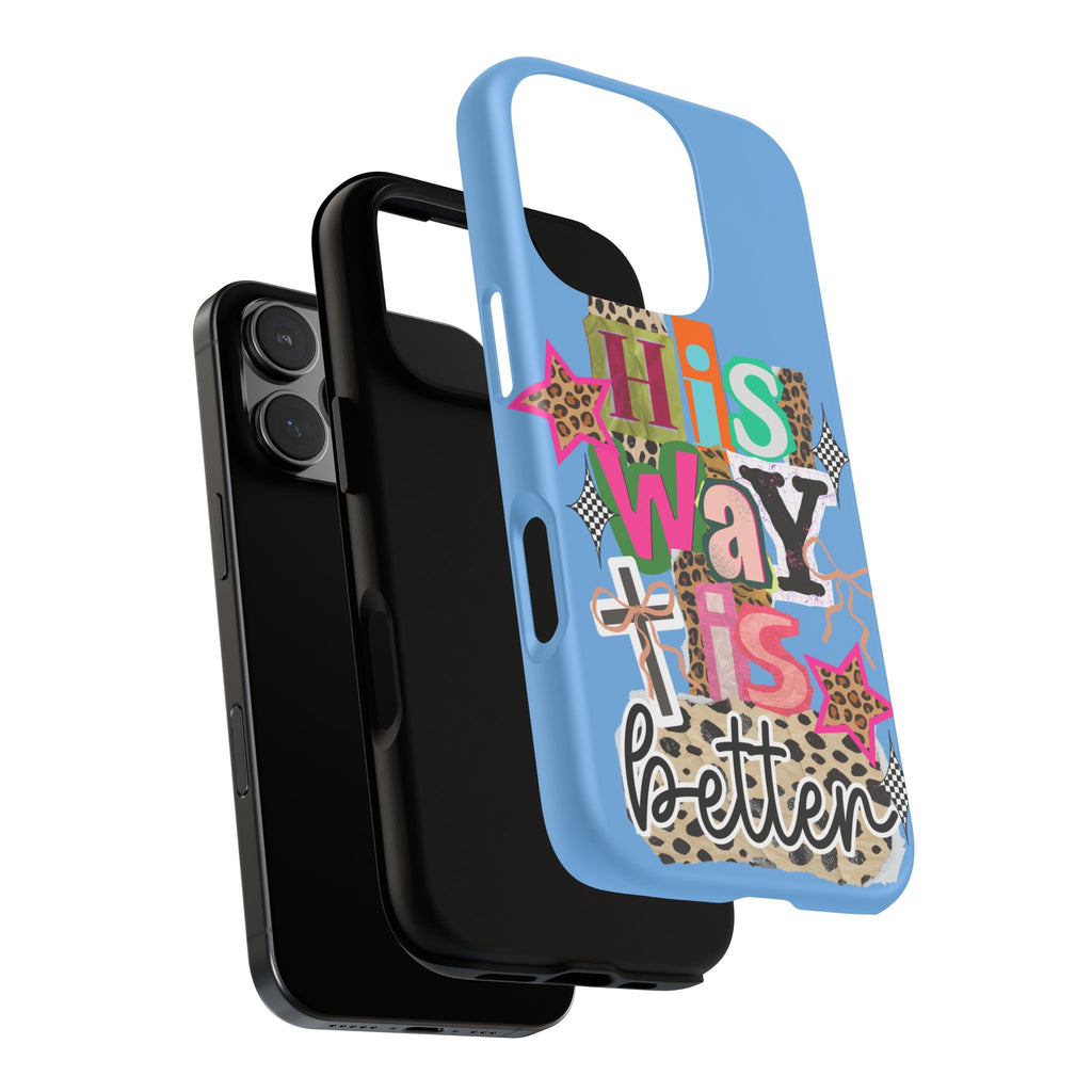 Phone Case — "His Way Is Better" Colorful Christian Cross Design (Leopard & Stars)