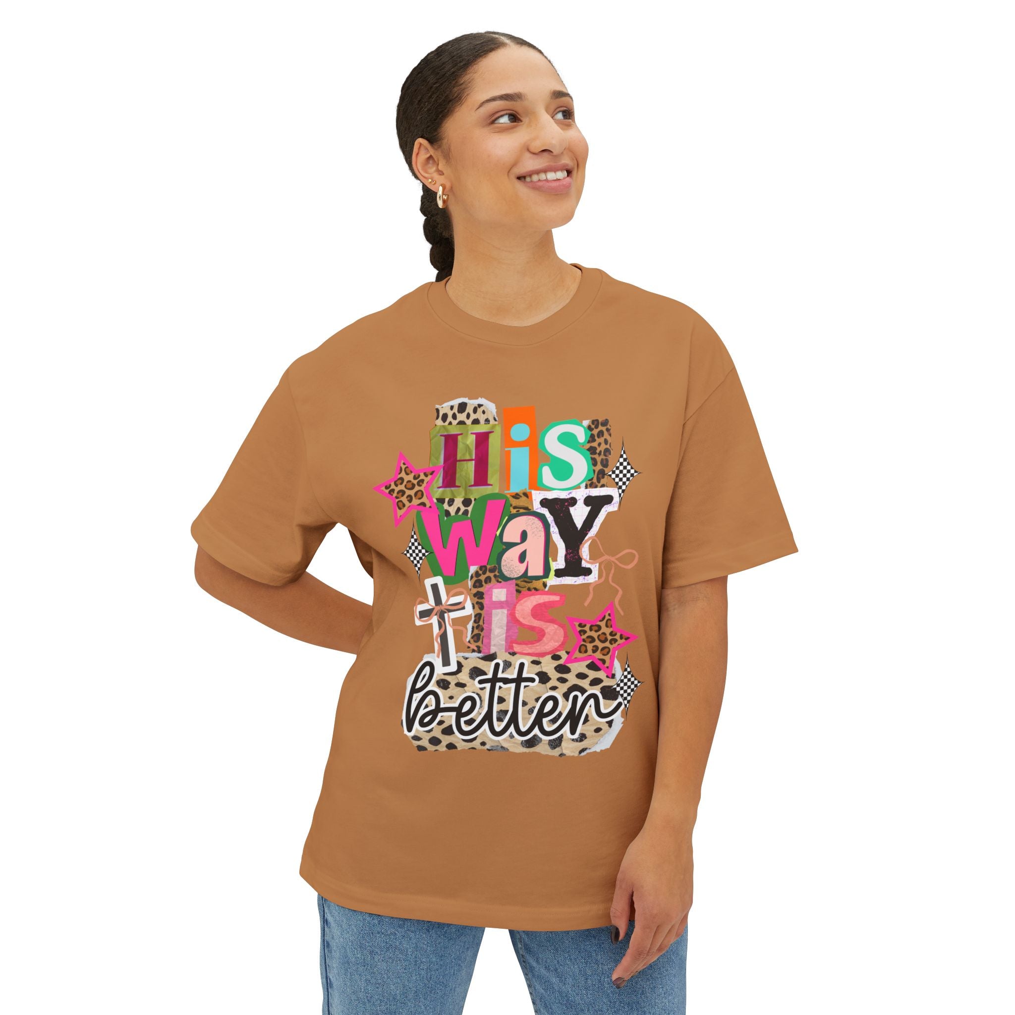His Way Is Better Tee — Christian Graphic Boxy T‑Shirt with Leopard & Pink Accents