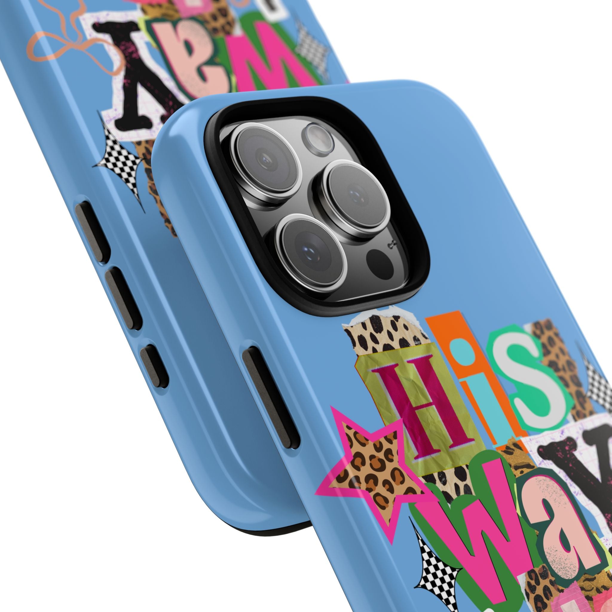Phone Case — "His Way Is Better" Colorful Christian Cross Design (Leopard & Stars)