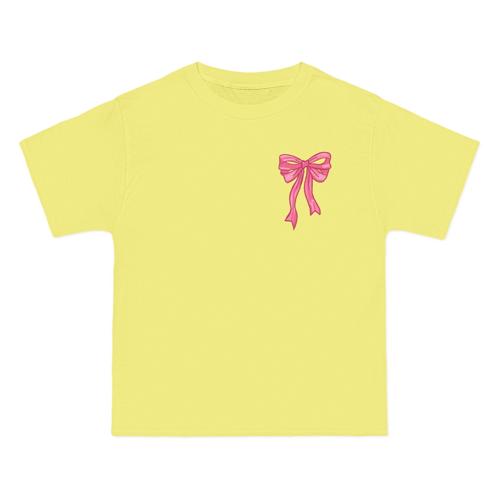 2 sided- Bow Pattern T-Shirt — 'God Says I Am' Pink Ribbon Graphic