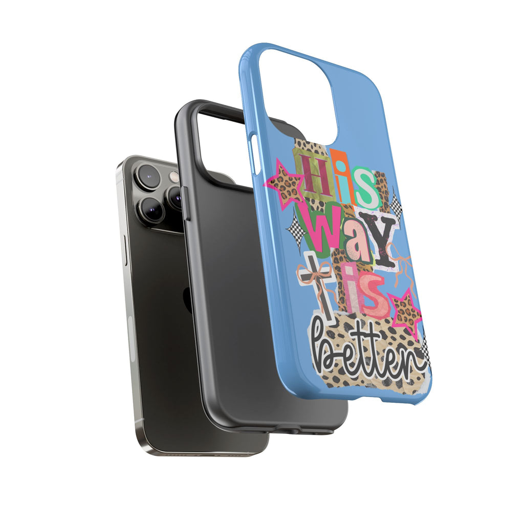 Phone Case — "His Way Is Better" Colorful Christian Cross Design (Leopard & Stars)